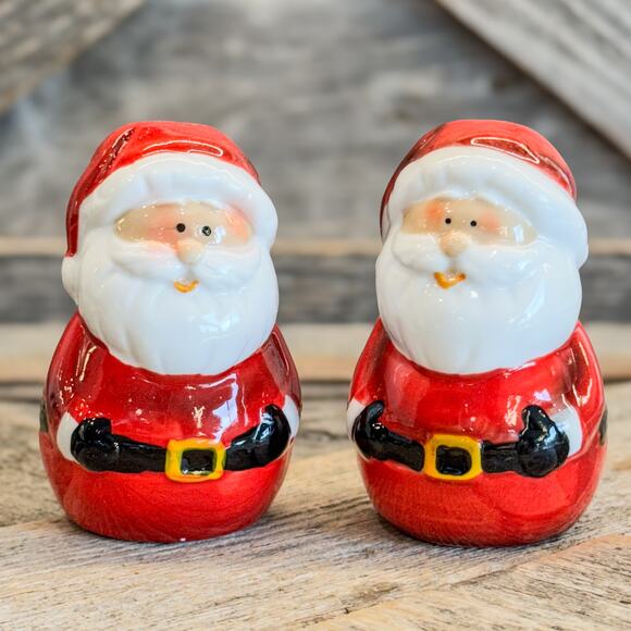 Set of Ceramic Jolly Santa Claus Salt and Pepper Shaker Set, Christmas Kitchen - Picture 7 of 8